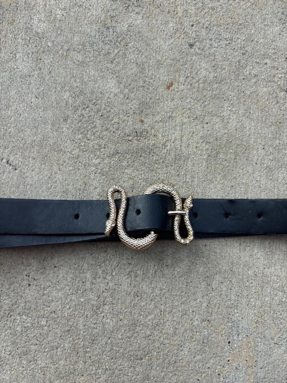 Gold Snake Black Faux Leather Belt